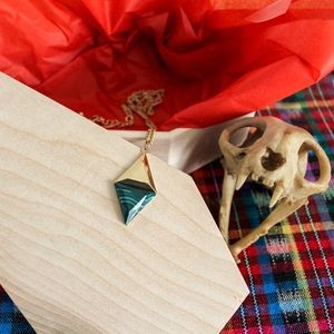 Gold Necklace with Green Stone Pendant